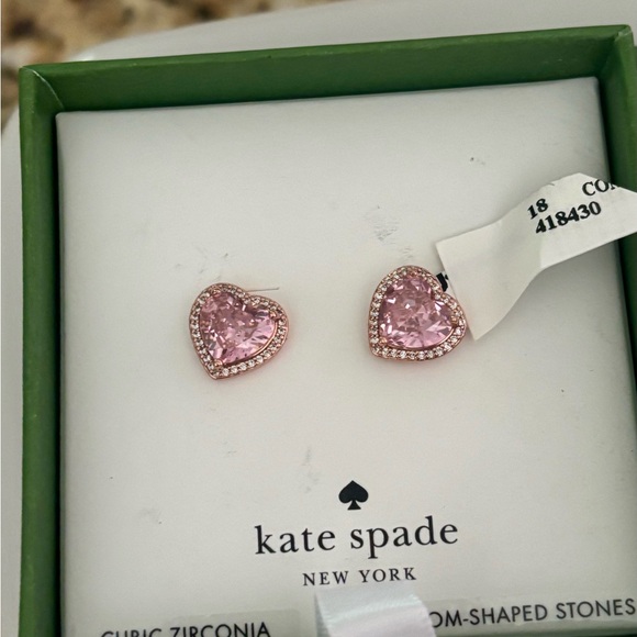 NWT 
Kate Spade my love pink crystal heart stud earrings in gold plate OS - Picture 9 of 9